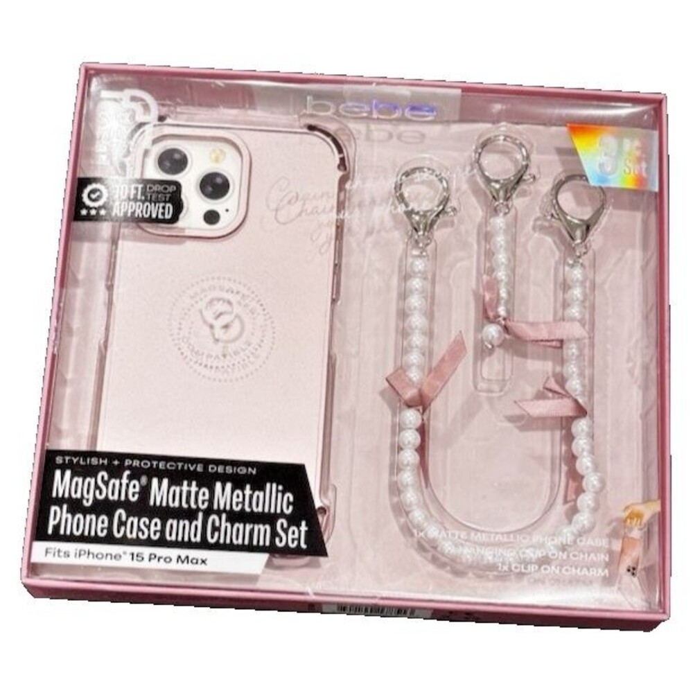 Bebe Phone Case & Charm 3 Piece Set Fits Iphone 15 Pro Max NWT
